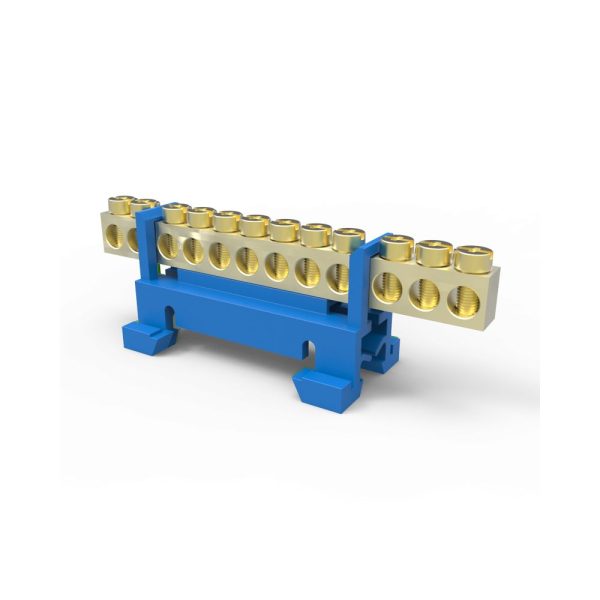 BARRAMENTO BORNES PARA TRILHO AZUL NEUTRO 12 FUROS ATE 16MM