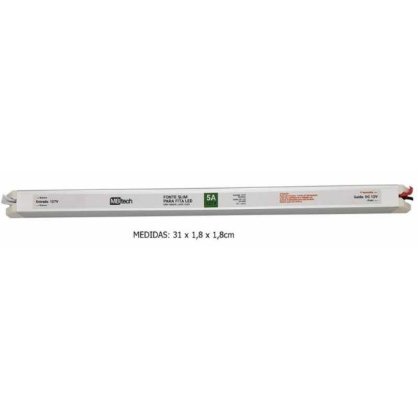 FONTE DRIVER PERFIL SLIM PARA FITA LED 12V 3A 127V