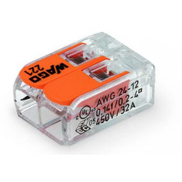CONECTOR EMENDA 2 POLOS ATE 4MM WAGO ALAVANCA TRANSPARENTE 221412