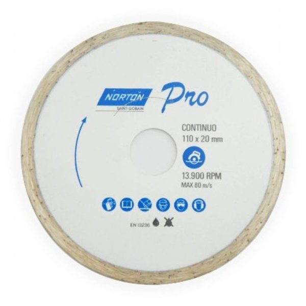 DISCO CORTE DIAMANTADO CONTINUO LISO CORTE eMIDO 110X20 NORTON BRANCO
