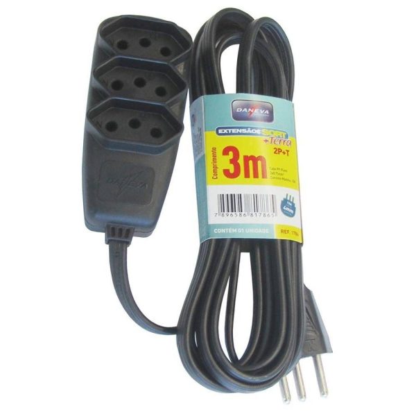 EXTENSAO  3M 3 TOMADA TRIPOLAR PRETA
